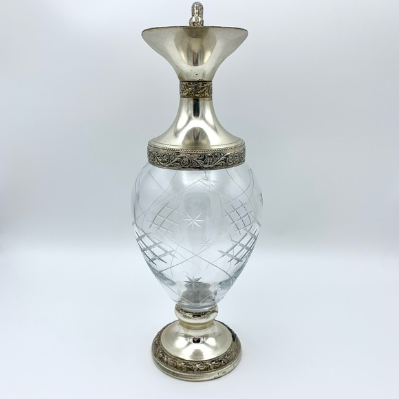 Vintage Italian Silver Plated Crystal Ewer Dragon Victorian Decanter, 12 Glasses - Picture 6 of 15